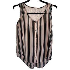 Mine Striped Sleeveless Flowy Blouse Lace Back Black White Pink Size Small